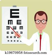 Ophthalmologist and eye chart. Vector illustration Ophthalmologist and eye chart. Vector illustration