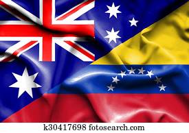 Waving flag of Venezuela and Australia 