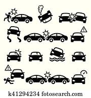 דרך, accident,, מכונית, crash,, אישי, פגיעה, וקטור, איקונים, קבע