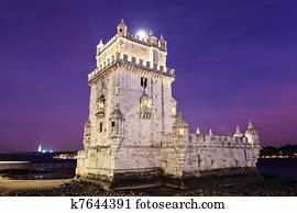 a, torre, de, belem, por, noturna