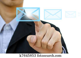 businessman pushing mail for social network on a touch screen businessman pushing mail for social network on a touch screen