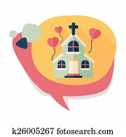 casório, igreja, apartamento, ícone, com, longo, sombra, eps10