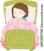 Kid Girl Sleep Bed Illustration Kid Girl Sleep Bed Illustration