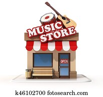 Music store shop front 3d rendering Music store shop front 3d rendering
