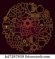 Rosh Hashanah Line Icon Concept Rosh Hashanah Line Icon Concept