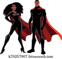 Superhero Couple Black on White Superhero Couple Black on White