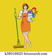 Woman in uniform. Cleaning services. Woman in uniform. Cleaning services.