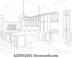 3d sketch of kitchen and dining int 3d sketch of kitchen and dining int
