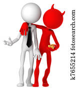 Devil Bribing Businessman with Gold Coins