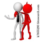 Devil whispering to Businessman. Unfair business metaphor Devil whispering to Businessman. Unfair business metaphor