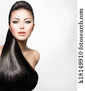 modelo moda, menina, com, longo, saudável, cabelo reto