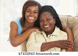 mulher, com, dela, adolescente, filha