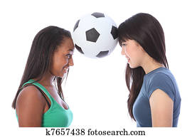 tienergirls, hebben vermaak, met, voetbal, sporten, bal