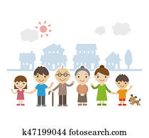 tres familia generación, posición, juntos, sonriente