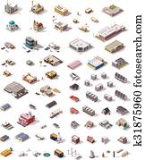 Vector isometric buildings set Vector isometric buildings set