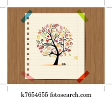 סתו, עץ, רשום, ציור, ל, שלך, עצב