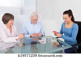 caretaker, lekende kort, med, eldre par