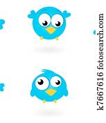 Cute blue vector Twitter Birds icons collection isolated on whit Cute blue vector Twitter Birds icons collection isolated on whit