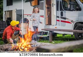 Family RV Road Trip Campsite Family RV Road Trip Campsite