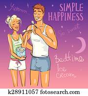 Happy couple enjoying ice cream. 