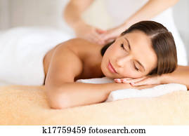 mulher bonita, em, spa, salão, começando massage
