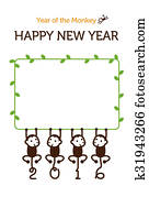 New Year card monkey illustration