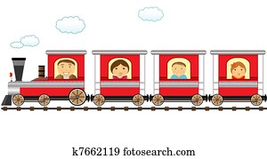train and cheerful catroon family