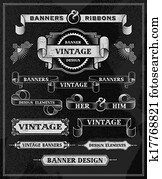 Vintage retro banner scroll set