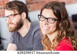 Woman face smile business people colleagues