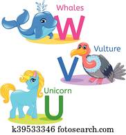 אלפבית, ילדים, בעלי חיים, uvw