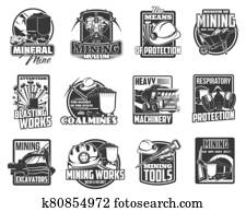 פחם, ו, עפרה, חפור, equipment,, כלים, ו, מכונות