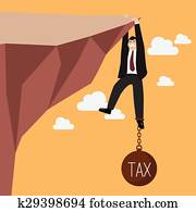 Businessman try hard to hold on the cliff with tax burden Businessman try hard to hold on the cliff with tax burden