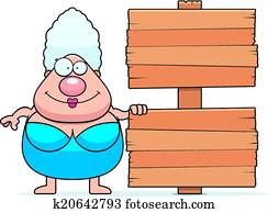 Cartoon Woman Beach Sign