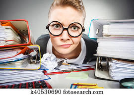 Crazy thoughtful accountant businesswoman.