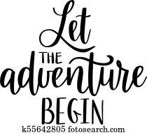 deixe, a, aventura, começar, vetorial, lettering., motivational, inspirational, viagem, quote.