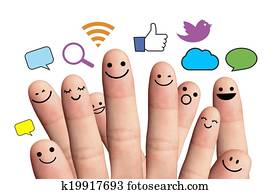 Happy finger smileys with social network sign. Isolated Happy finger smileys with social network sign. Isolated