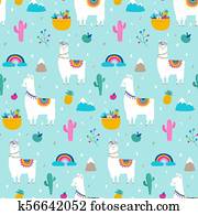 llama,, alpaca,, קקטוסים, ו, עוזב, seamless, תבנית