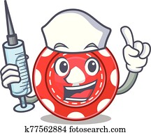 smiley, krankenschwester, spielen chips, karikatur, zeichen, mit, a, spritze smiley, krankenschwester, spielen chips, karikatur, zeichen, mit, a, spritze