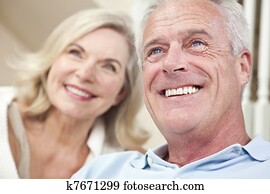 开心, 高级人, &, 妇女, 夫妇, 微笑, 在家