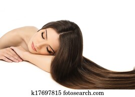 Beautiful young girl with long hair isolated on white 