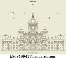 Connecticut State Capitol in Hartford, USA. Landmark icon Connecticut State Capitol in Hartford, USA. Landmark icon