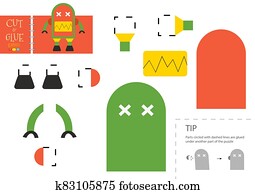Cut and glue paper toy. Vector illustration, worksheet with cartoon robot Cut and glue paper toy. Vector illustration, worksheet with cartoon robot
