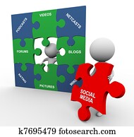3d, gente, con, social, medios, rompecabezas