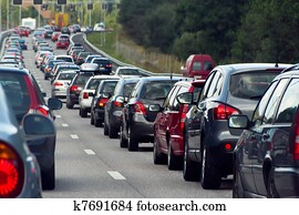 A traffic jam with rows of cars