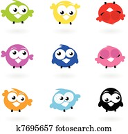Cute color vector Twitter Birds icons collection isolated on whi Cute color vector Twitter Birds icons collection isolated on whi