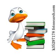 cute Duck cartoon character with book stack cute Duck cartoon character with book stack