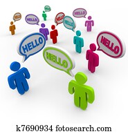 Diverse People Saying Hello Greeting in Speech Bubbles Diverse People Saying Hello Greeting in Speech Bubbles