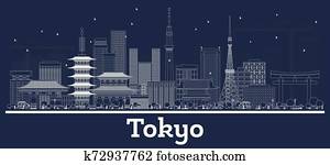 Outline Tokyo Japan City Skyline with White Buildings. Outline Tokyo Japan City Skyline with White Buildings.