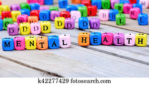 saúde mental, palavras, ligado, tabela madeira