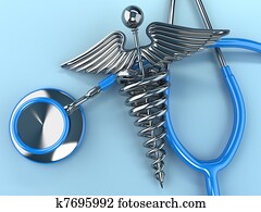 Stethoscope with caduceus symbol. 3d Stethoscope with caduceus symbol. 3d